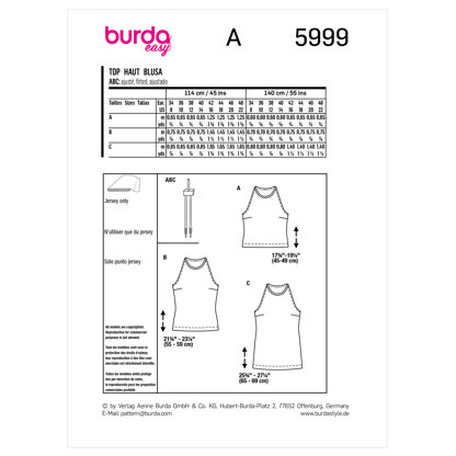 Burda Style Easy Top B5999 - Paper Pattern, Size 34 - 48