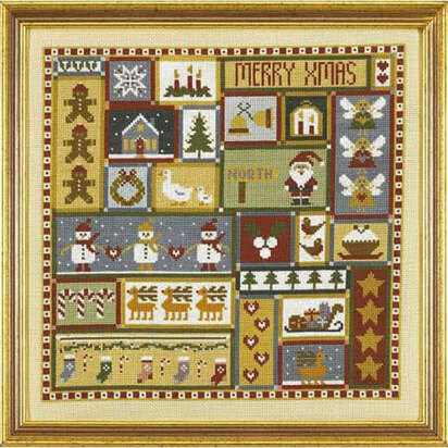 Historical Sampler Company Christmas Patchwork Cross Stitch Kit - 16ct Aida - 26cm x 26cm