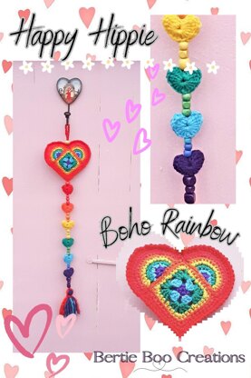 Happy Hippie Rainbow Hearts Applique Pendant