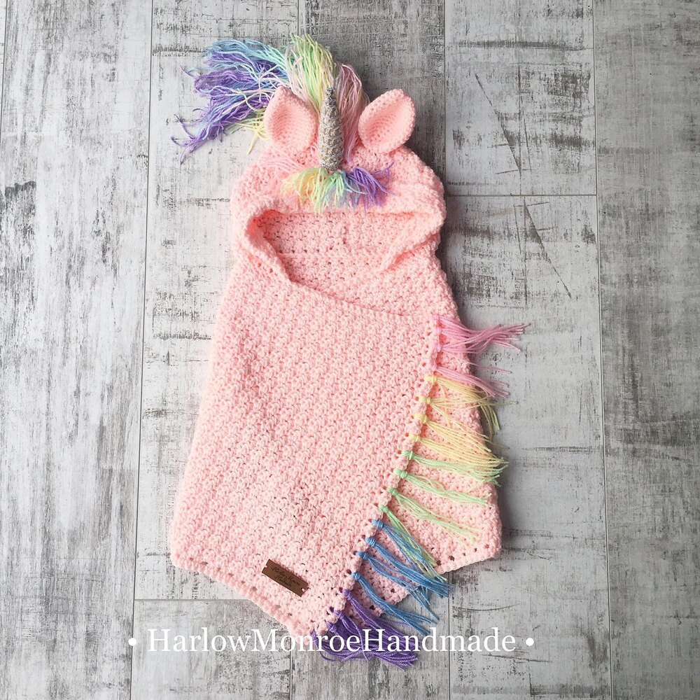 Hooded Unicorn Blanket Crochet pattern by Harlow Monroe Handmade