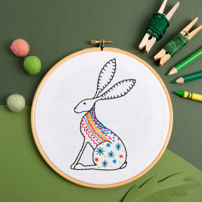Hawthorn Handmade Hare Contemporary Printed Embroidery Kit - 15 x 9cm