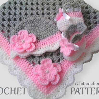 Crochet Pattern Baby Blanket, Hat and Booties