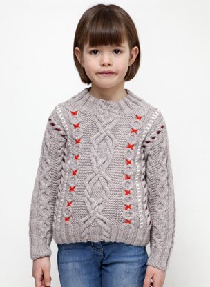 Girls Embroidered Cable Sweater in Bergere de France Barisienne - 60508-445 - Downloadable PDF