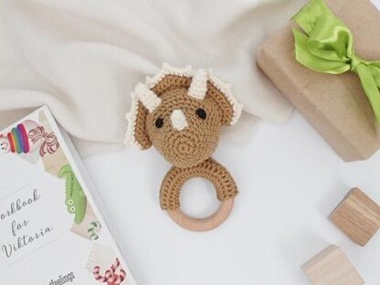 Crochet dinosaur pattern baby rattle toy Triceratops amigurumi pattern