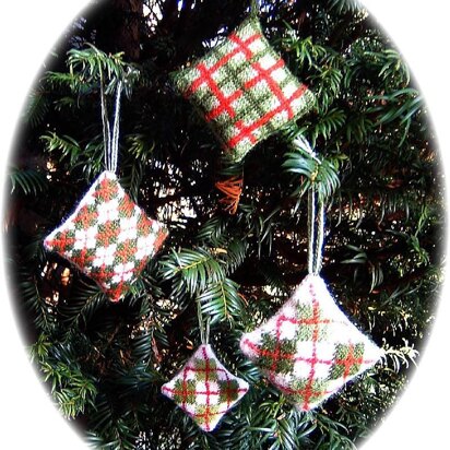 Argyle and plaid Christmas tree decorations