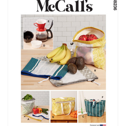 McCall's Fruit and Vegetable Bags, Mop Pad, Coffee Filters, Bin and Bag M8236 - Paper Pattern, Size One Size Only