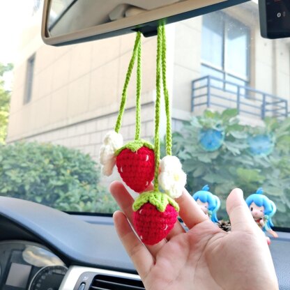 Crochet Strawberry Car Hanging