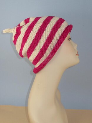 Simple Stripe Roll Brim Topknot Slouch Hat