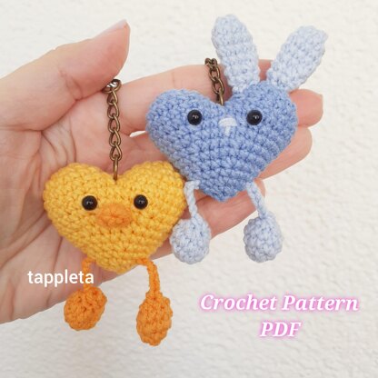 Heart Chick and Heart Bunny keychain crochet