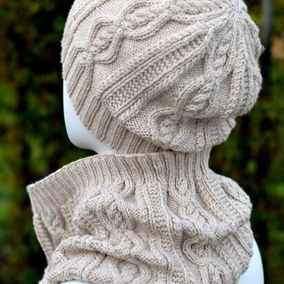 Delicate Hat and Cowl Set (Cable Hat and Cowl Set / Winter Hat and Cowl Set) - knitting pattern