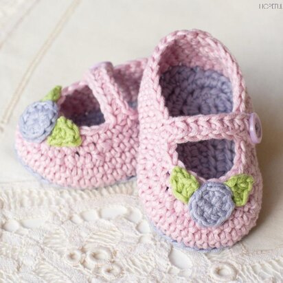 Mary Jane Rosebud Baby Booties