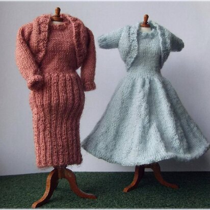 1:12th scale Ladies dresses and boleros set c. 1950