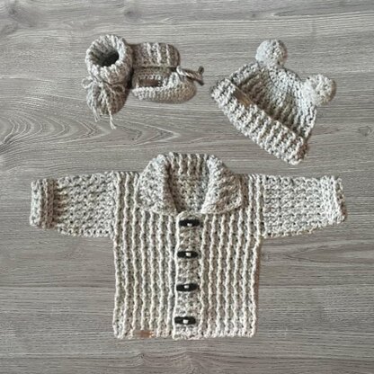 Theo Cardigan Hat and Booties Set Newborn - 10 Years