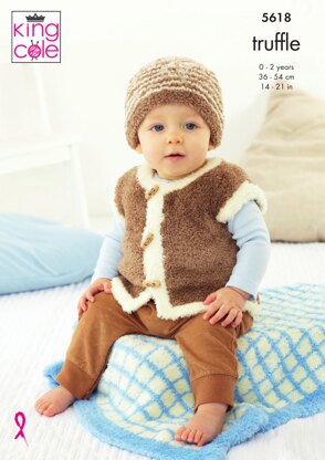 Pram Blanket, Jacket, Gilet & Hat in King Cole Truffle DK - 5618 - Downloadable PDF