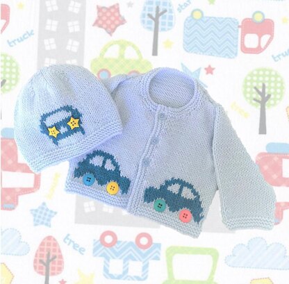 Baby Car Cardigan and Hat