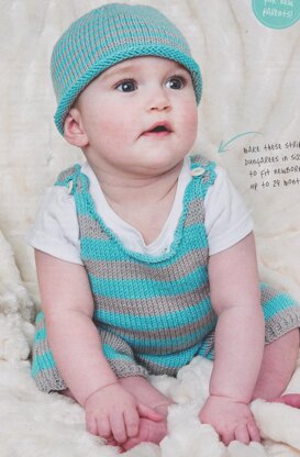 Little stripes Baby Dungarees and Hat