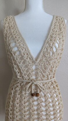 Light Beige Crochet Mesh Dress-Beach Cover-Up
