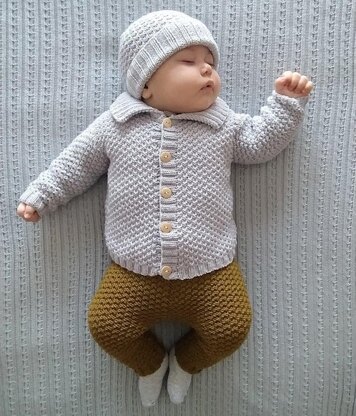 Kids Knitting Pattern Mossy Baby Cardigan Pants Bloomers Hat and Pixie Hat Top Down Cardigan 0 24 Months