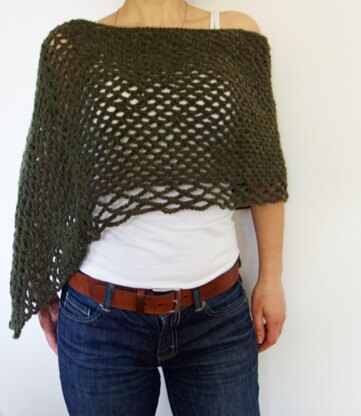 Khaki Asymmetrical Laced Poncho