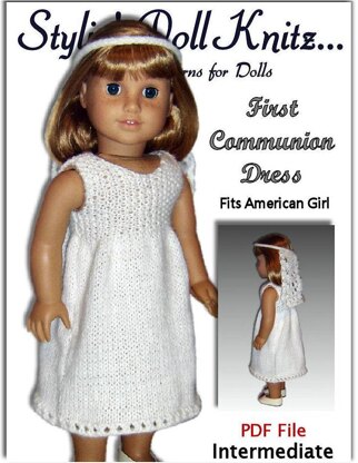 First Communion Dress, Fits American Girl Doll 107