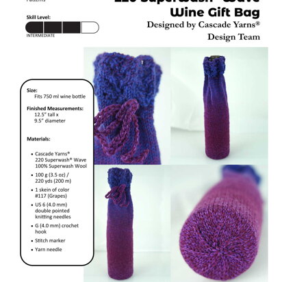 Wine Gift Bag in Cascade Yarns 220 Superwash Wawe - W773 - Downloadable PDF