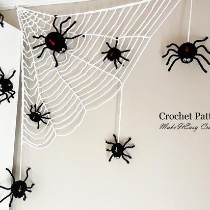 Spiders on Cobweb Crochet pattern Halloween wall decoration Crochet cross spiders Spooky decor Crochet web
