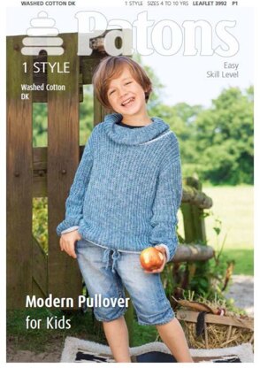 Modern Pullover for Kids in Patons Washed Cotton D