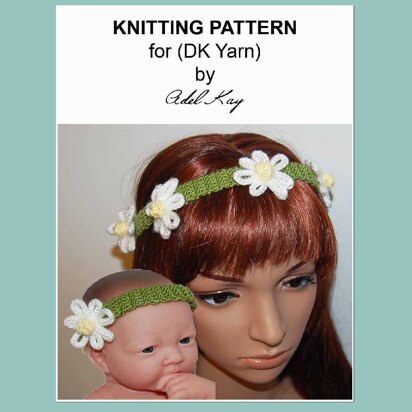 Amelia Daisy Chain Flower Headband DK Yarn Knitting Pattern by Adel Kay