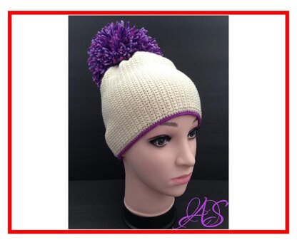 Beanie Hat Crochet Pattern with Pom Pom Unisex