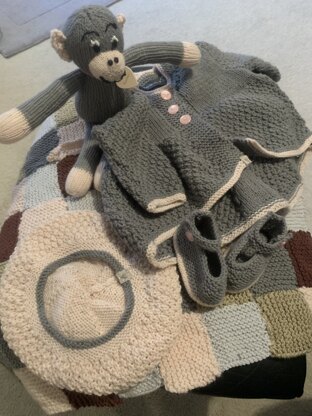Baby Jacket, Hat, shoes, blanket and monkey