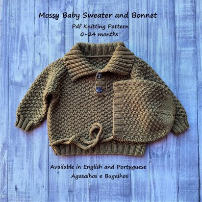 Mossy Baby Sweater and Bonnet