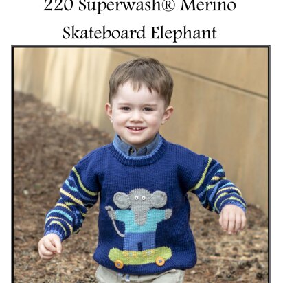 Skateboard Elephant in Cascade Yarns 220 Superwash® Merino - W661 - Downloadable PDF