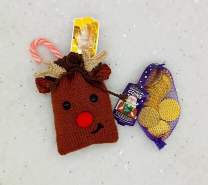 PDF Christmas DK Knitting Pattern Decoration Chocolate Coin Bags Gift Charity knit EASY Christmas Eve Box Robin Snowman Reindeer