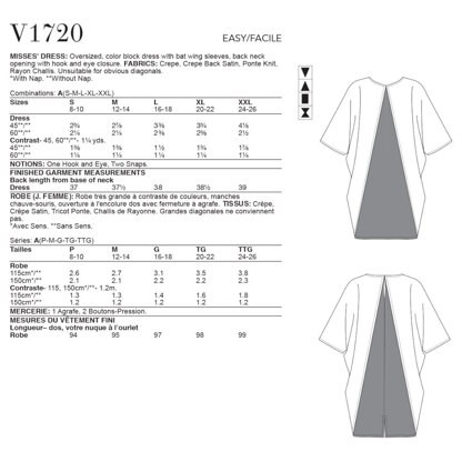 Vogue Misses' Dress V1720 - Paper Pattern, Size S-M-L-XL-XXL