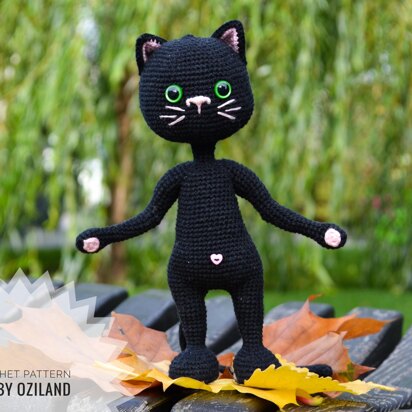 Crochet Pattern Shadow the black cat amigurumi toy