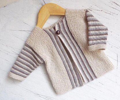 Baby sideways knit cardigan with stripe pattern - P066