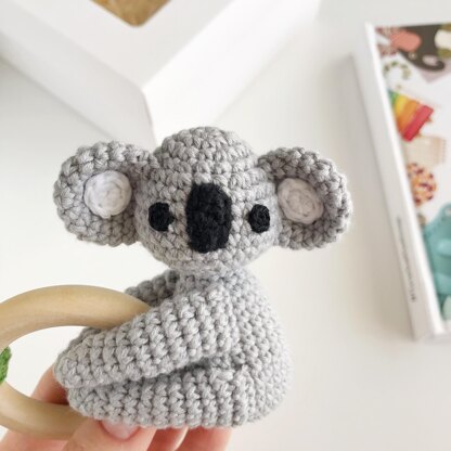 Koala crochet pattern baby rattle toy Amigurumi animal pattern Teething ring Newborn toy
