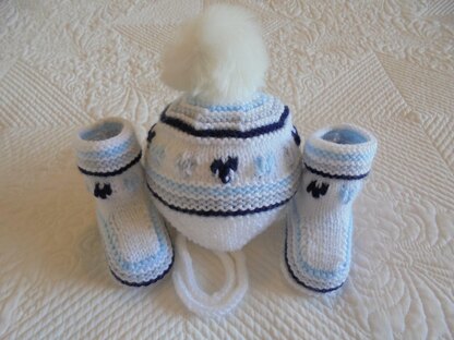 Baby Boy Stripes  Hat And Booties