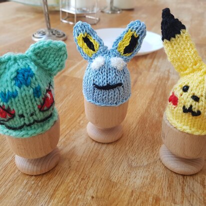 Knitted Pokemon inspired egg cosies