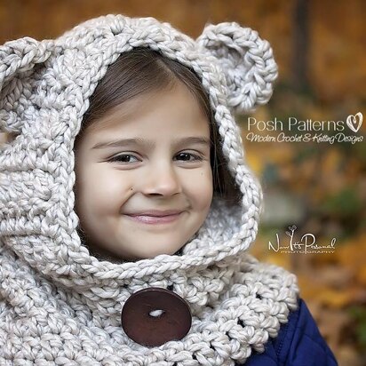 Bear Hooded Cowl Crochet Pattern 396