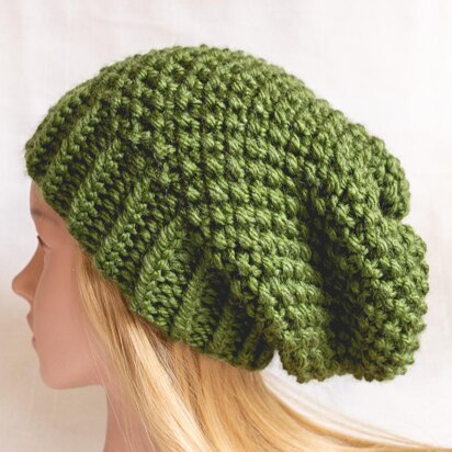 Moss Stitch Slouch Hat made with King Cole Big Value Super Chunky Yarn - knitting pattern
