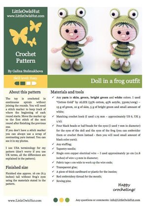 118 Girl Doll in a frog outfit