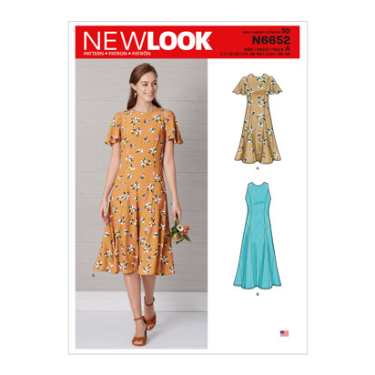 New Look N6652 Misses' Fit & Flared Dress With Length & Sleeve Variations 6652 - Paper Pattern, Size 10-12-14-16-18-20-22