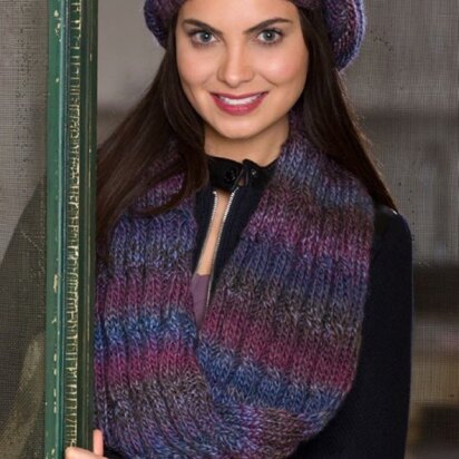 Slouchy Hat & Reversible Cable Cowl in Red Heart Boutique Treasure - LW4189