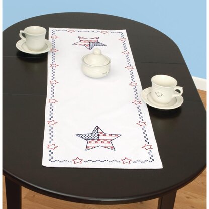 Jack Dempsey Stamped Table Runner Scarf - Independence Day - 15in x 42in