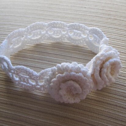 White Crochet Headband with Two Roses