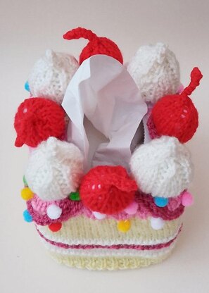 Cherry Cake Tissue Box Cover Knitting PatternCherry Cake Tissue Box Cover