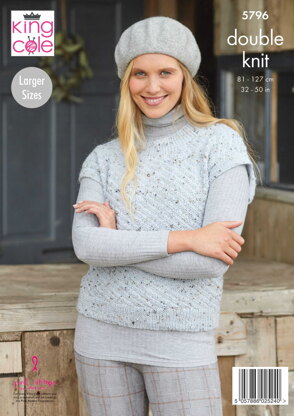 Ladies Round and V Neck Tanks Knitted in King Cole Homespun DK - 5796 - Downloadable PDF