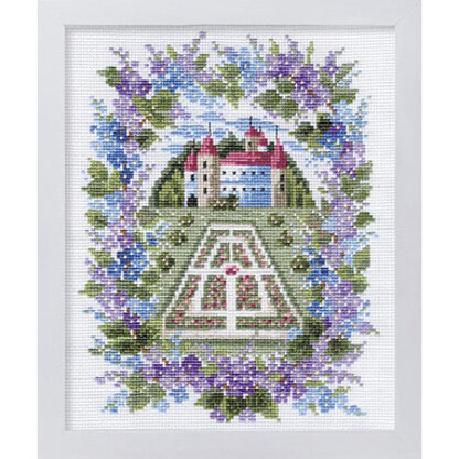 Olympus Thread Lilac Floral Castle Cross Stitch Kit