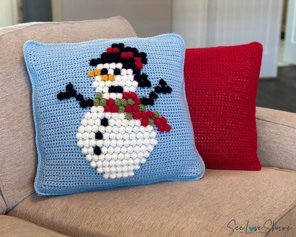 Snowman Bobble Stitch Pillow